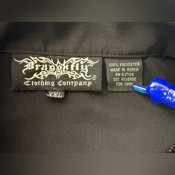 Dragonfly Road House Button Up Black Shirt Mens XXL Cards Poker Skulls Roses - Picture 3 of 9